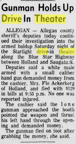 Starlight Drive-In Theatre - Jul 1 1971 Article On Robbery